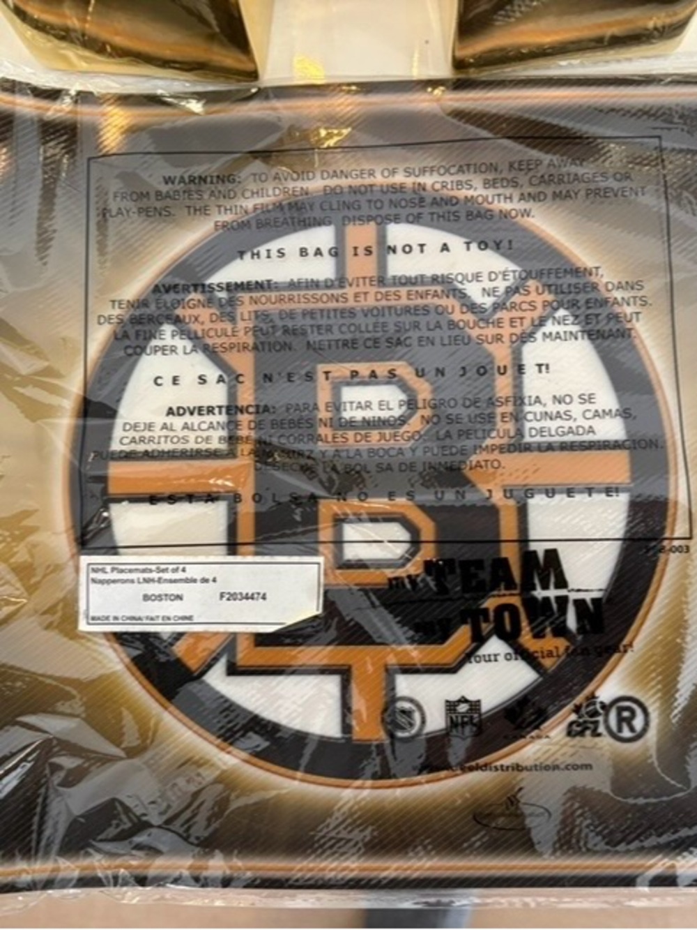 NHL 4 pce Boston Bruins Team Logo Placemat Set - Black & Gold